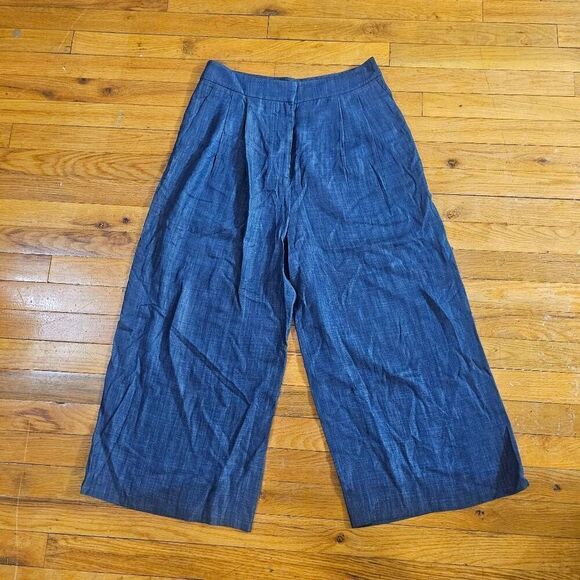 TIBI Women's Trouser Pants Size 6 Blue Wide Leg Cropped - Picture 1 of 9